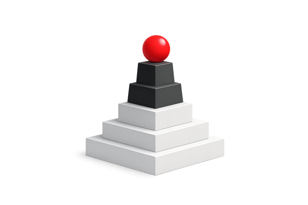 ball pyramid foundation of white and gray blocks with red ball on top